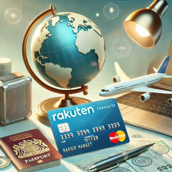 Rakuten a globe and credit cards and a globe on a desk